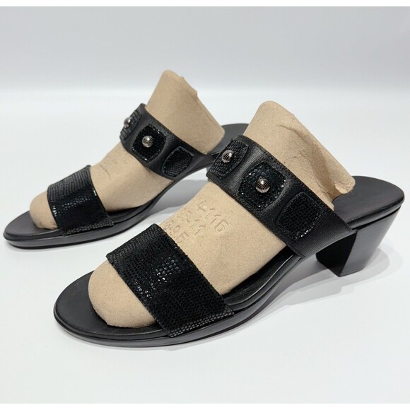 MUNRO AMERICAN Black Snakeskin Style Leather Heeled Slide Sandals Women Size 8N - Picture 1 of 14